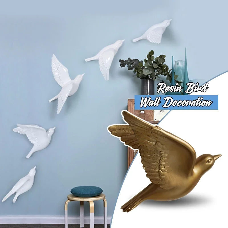 Pássaros de resina estilo nórdico, pegatina 3D creativa  pared, estatuilla Animal para sala estar, Mural pared, Fondo pared TV