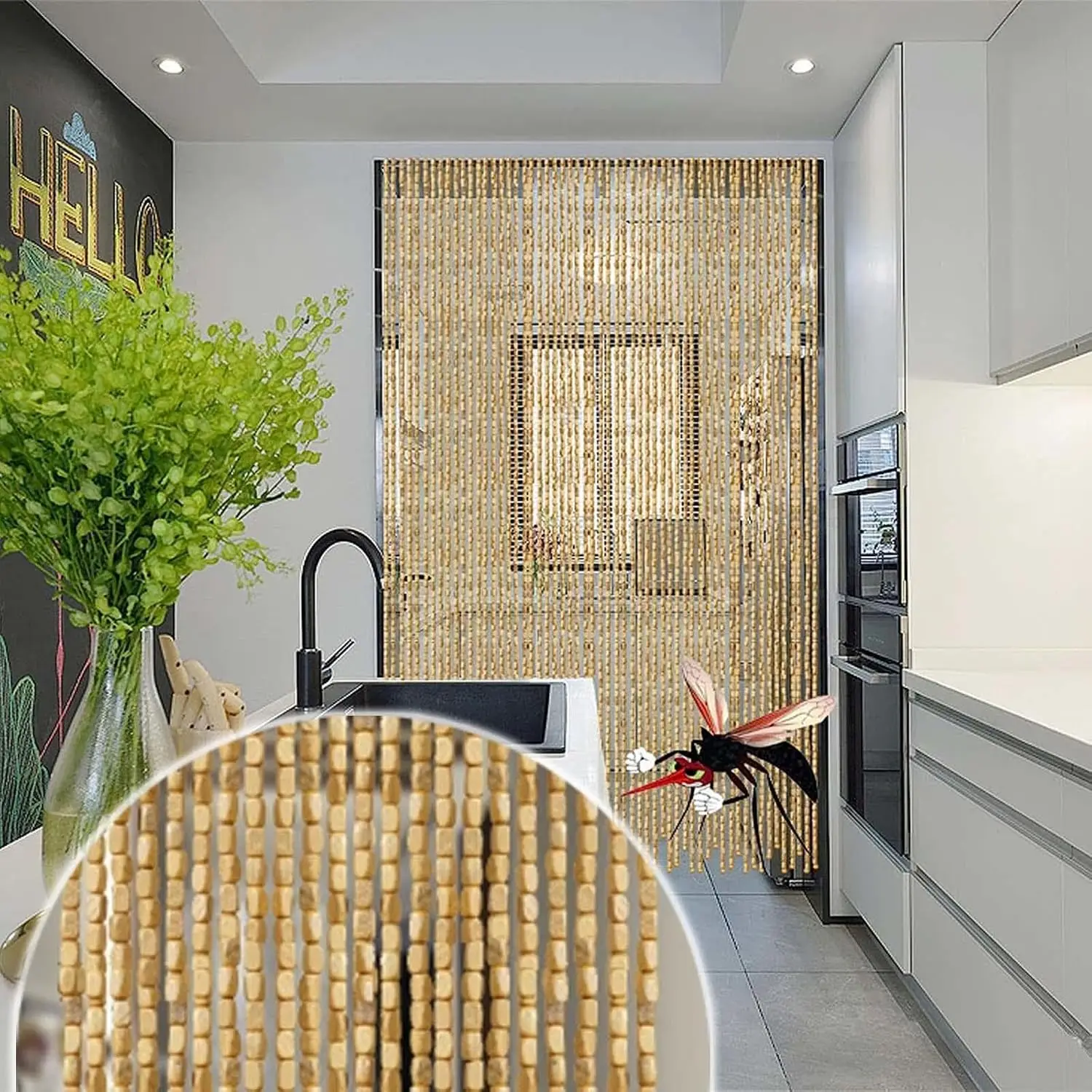 Cortina De Cuentas Mosquitera De Bambú Natural, Hecha a Mano, 60x200/80x200/90x200/100x200cm, Abalorios De Madera, Puerta, Hilo,