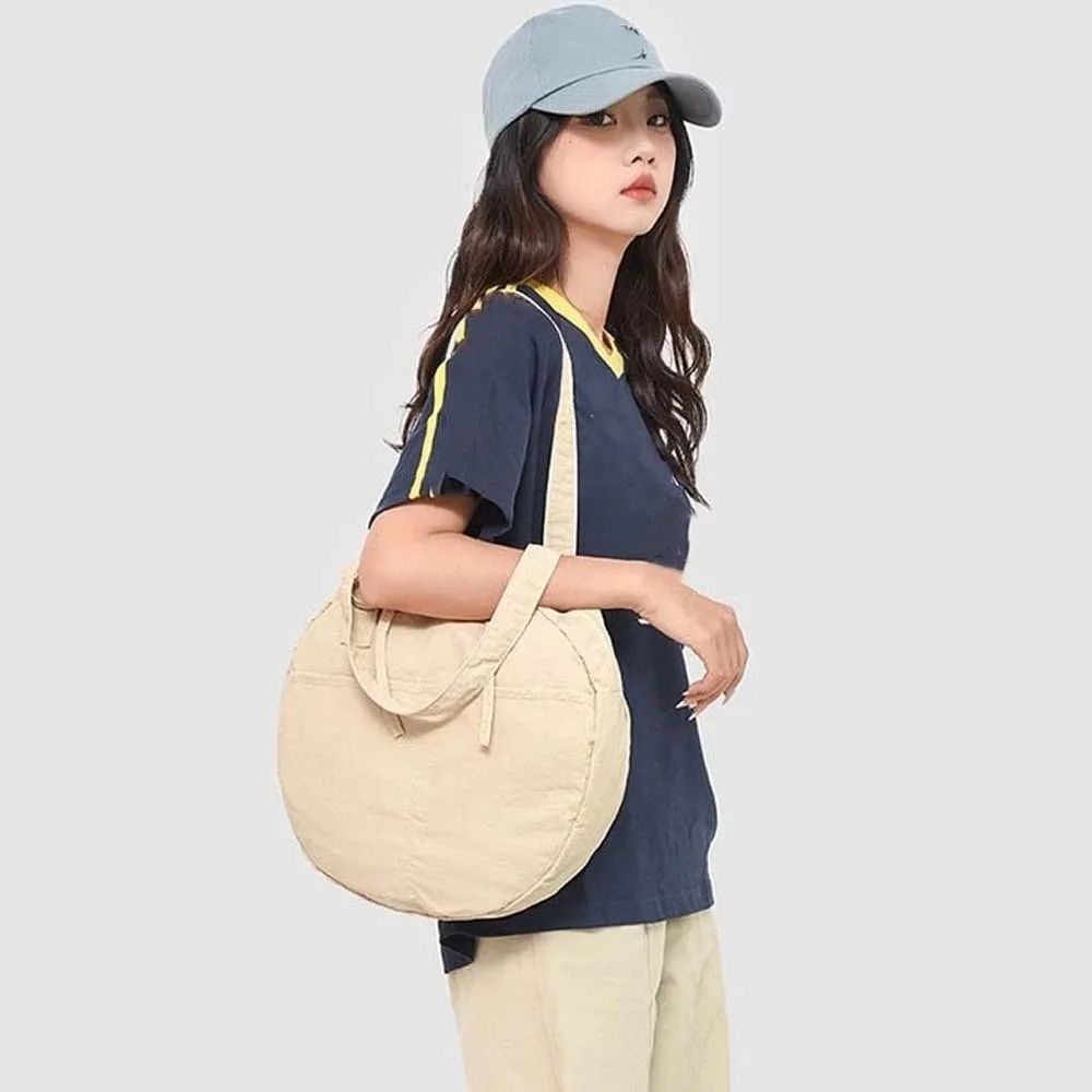 

Japanese Style Shoulder Round Bag Solid Color Anti-splash Water Large Capacity Handbag Soft Bow Casual Women Pouch Sport
