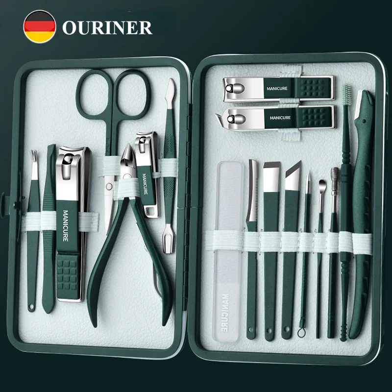 18pcs/set Nail Cutter Set Stainless Steel Nail Clippers Set With Folding Bag Manicure Kits Scissors Makeup Beauty Tool