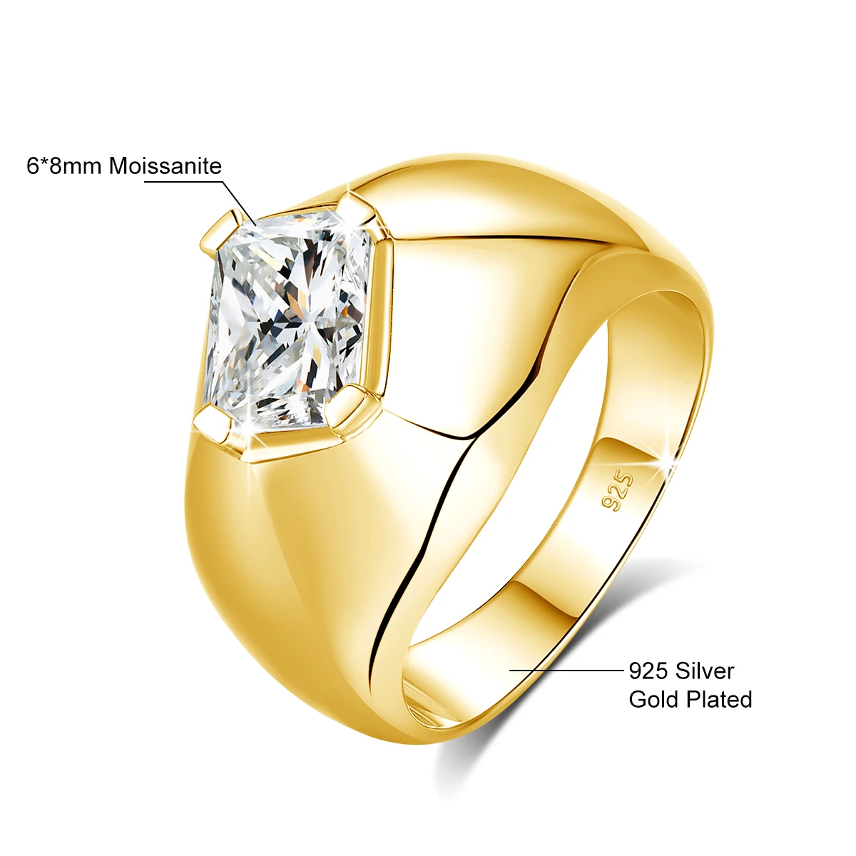 6*8mm Smaragdschliff Moissanit-Ringe für Männer mit Zertifikat, Dickes Massives Sterling Silber 925, Hochzeitsschmuck, Luxus-Geschenk für Männer, Bestseller – Detail 1