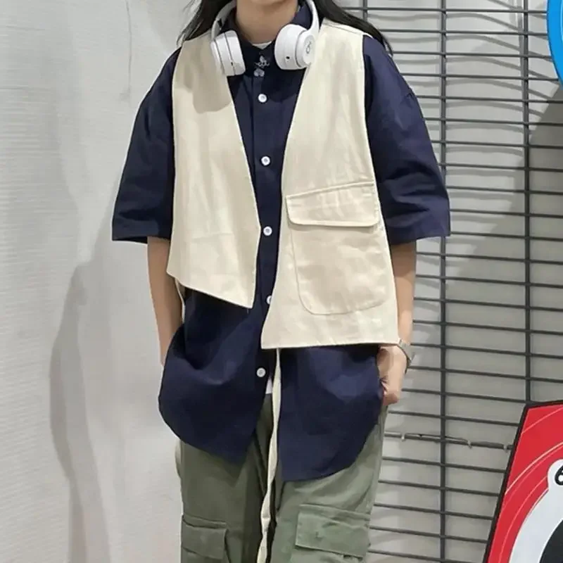 2025 New Fashion Fake Two-piece Shirt Women Japanese Preppy Style Vintage Short-sleeved Shirts Woman