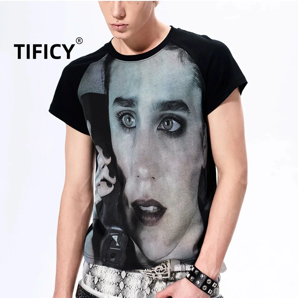 High Street Tees Tshirts Tops Men's Visual Portrait Printed Short Sleeved Shoulder Sleeved Fashion Streetwear T-shirt