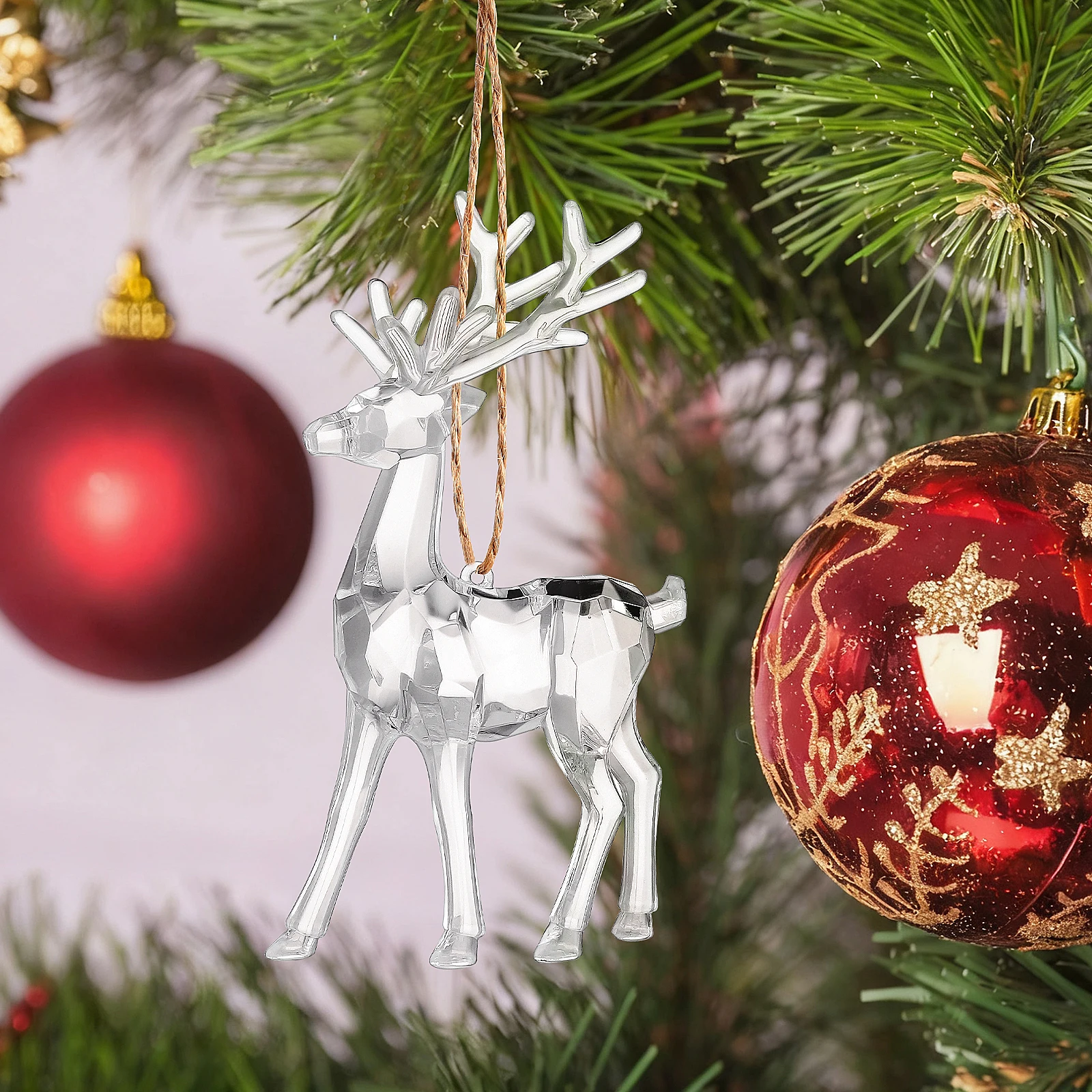 

2Pcs Lovely Elk Sculpture Clear Acrylic Christmas Decor Miniature Table Ornament Festive Living Room Photography Prop Gift