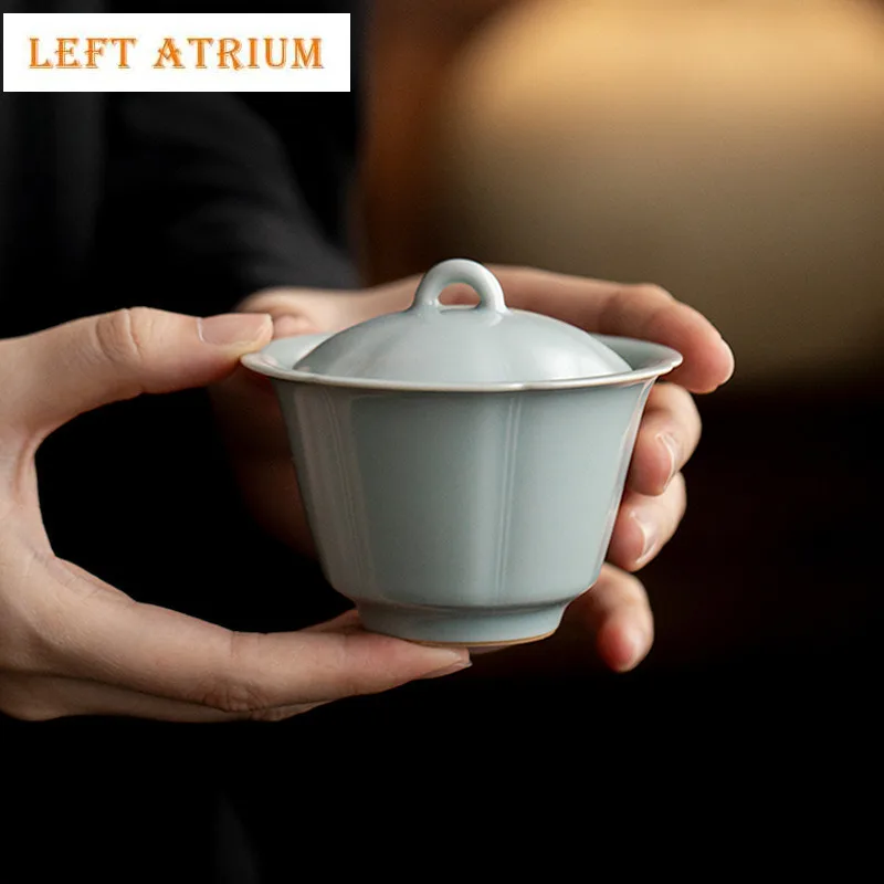 

100 мл Yaozhou Kiln Celadon Gaiwan Винтажная чайная варенька Бытовая чайная миска с крышкой Набор крышек для заваривания чая Чаша Чайная посуда Ремесленный подарок