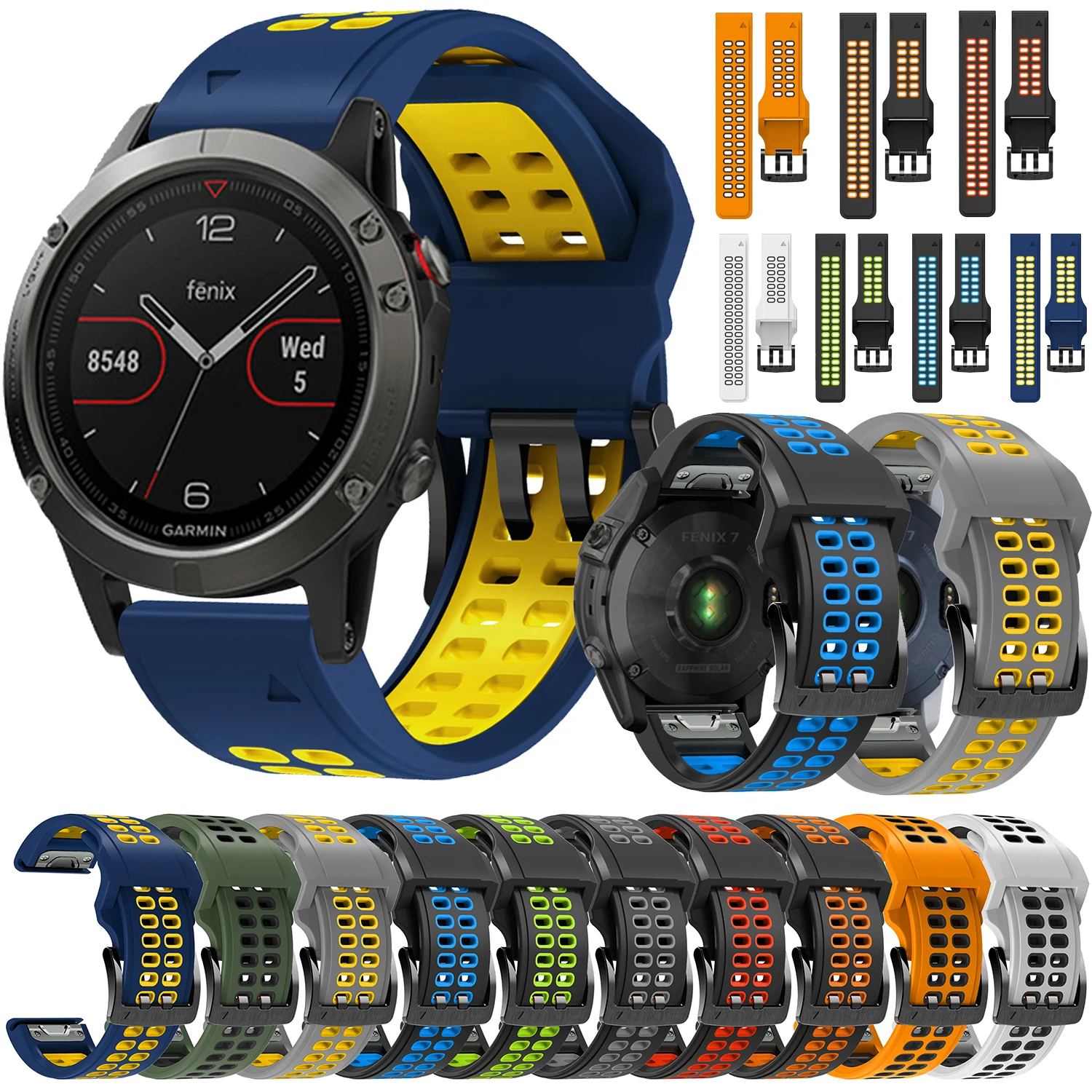 

22mm 26mm Sport Breathable Silicone Strap For Garmin Fenix 7X 7 Pro 6X 6 5 5X Plus/Epix 2 47mm 51mm QuickFit Bracelet Watchbands