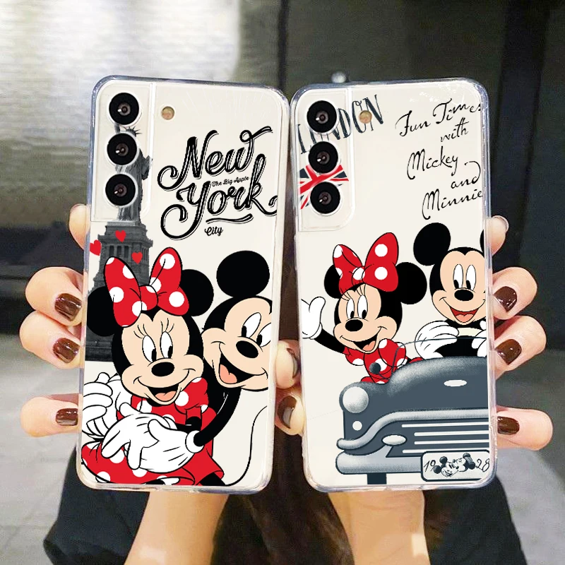 Mickey Minnie London For Samsung Galaxy S23 S22 S21 S20 Ultra Plus Pro S10 S9 S8 S7 4G 5G Transparent Soft Phone Case Coque Capa