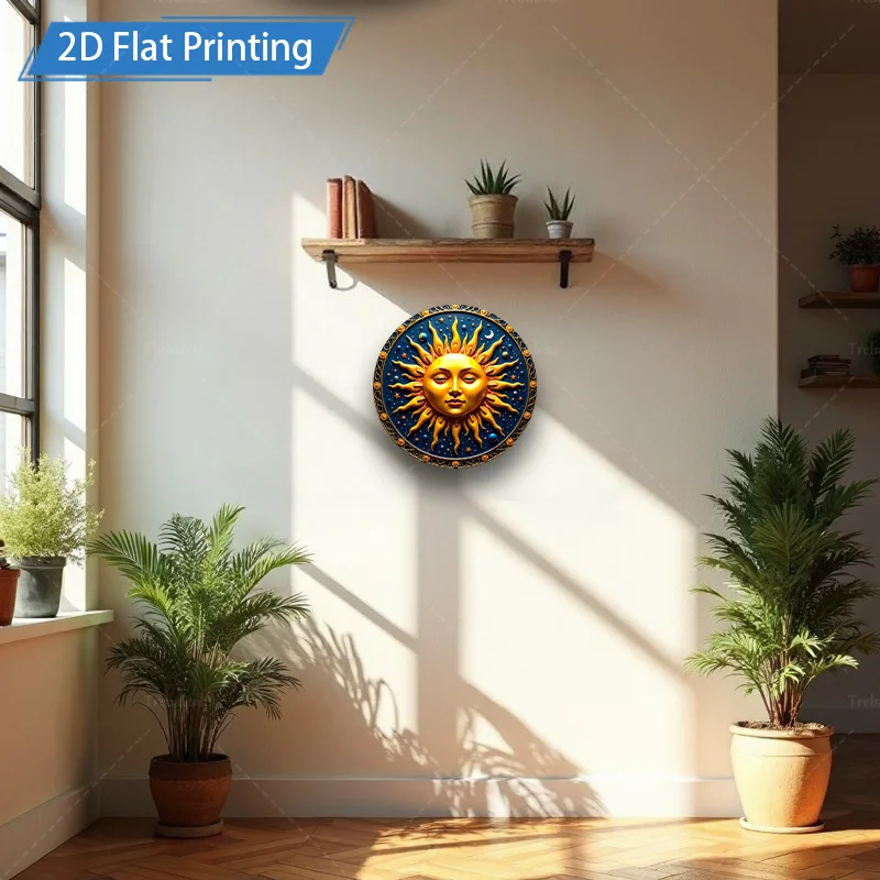 1 قطعة 8x8 بوصة علامة معدنية "Boho Sun Face Metal Wall Art لديكور غرفة المعيشة"