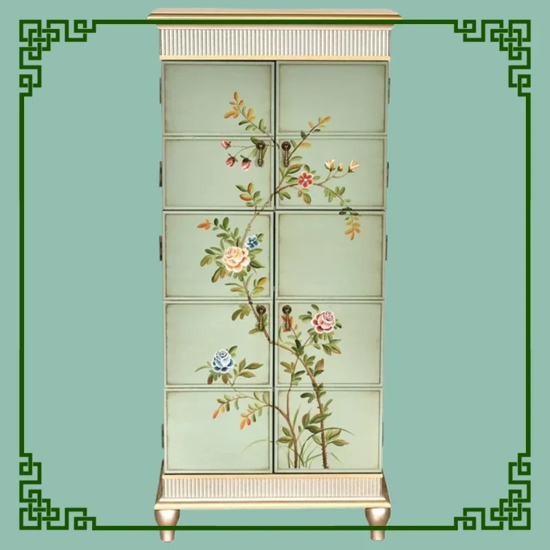 TAO American Rural Entry Shoe Cabinet Narrow And High Stacked Cabinet Storage Porch Decorative TV Side Cabinet