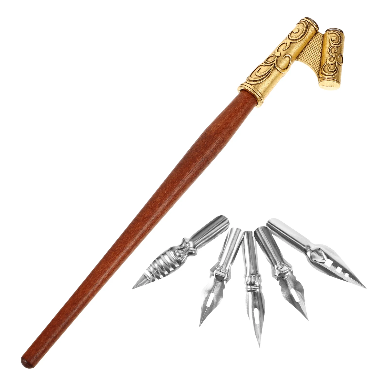 

1Set Wooden Calligraphy Pen Stainless Steel Tips Bent Design Effortless Writing Versatile Use Precise Elegant Lines Stable Grip