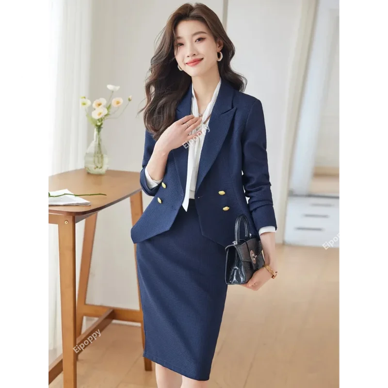 2024 New Formal Elegant Women gonna Suit 2 pezzi High-end doppio petto Office Lady Slim Jacket Blazer Set abbigliamento aziendale