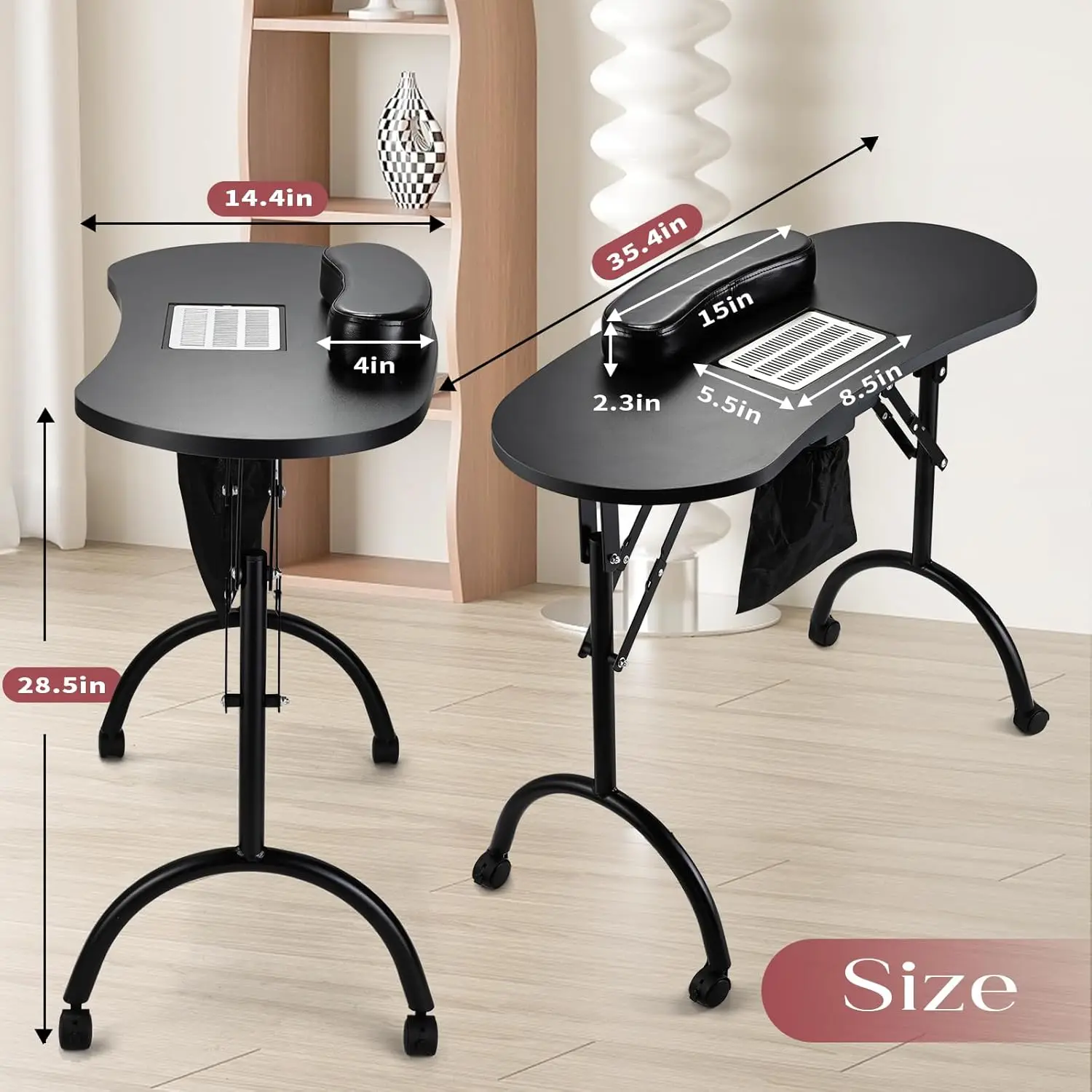 Nail Salon Table with Dust Collector Nail Desk Manicure for Nail Tech Station Professional Foldable Table Armrest Lockable Wheel - view 3