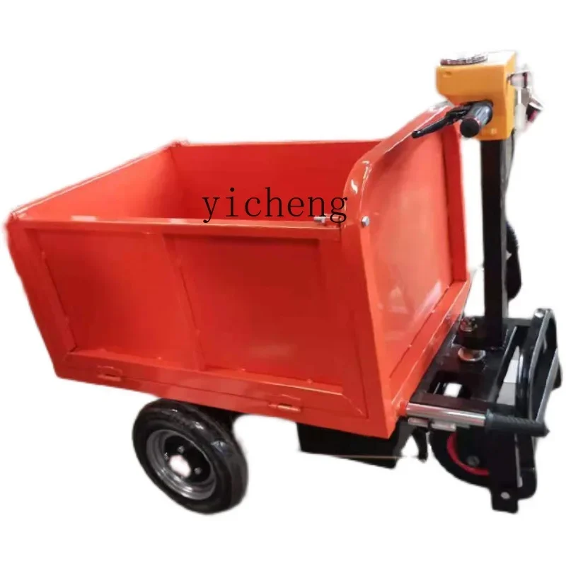 electric gray bucket trolley tipping bucket station three doors construction site lassa brick concrete tile loading truck
