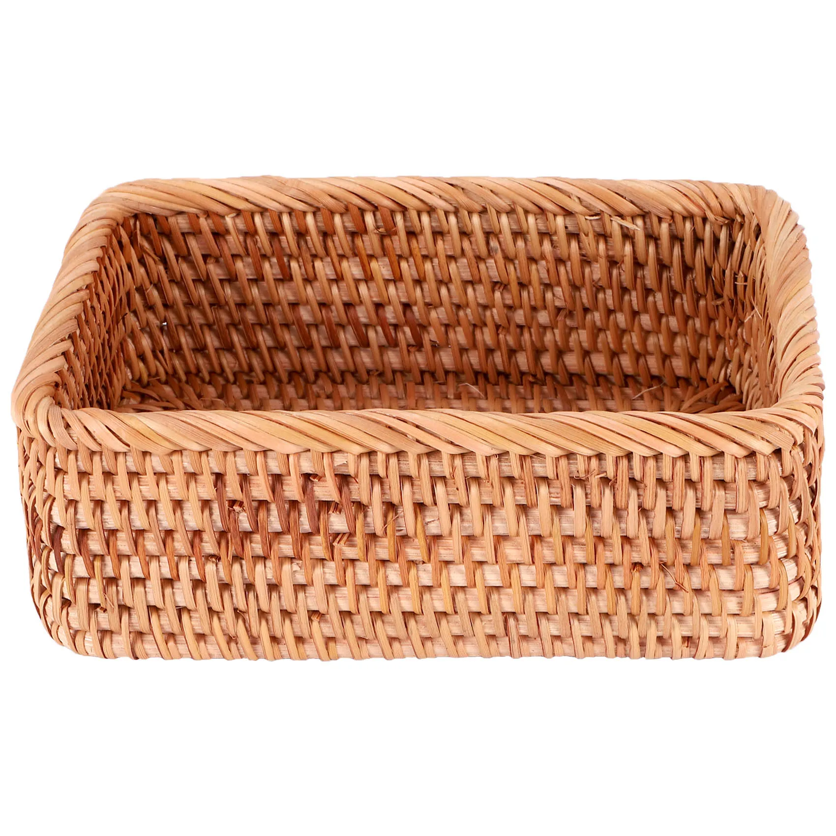 AT63-Hand-Woven Rectangular Rattan Wicker Basket Fruit Tea Snack Bread Picnic Cosmetic Storage Box Kitchen Household Tools