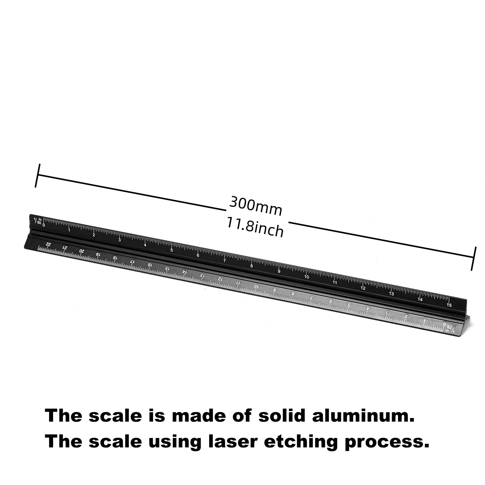 Metric 30Cm Driehoekige Ingenieur Schaal Tekening Zwart Aluminium (1:20,1:25,1:50,1:75,1:100,1:150) Voor Architectuur, Student, Ontwerp