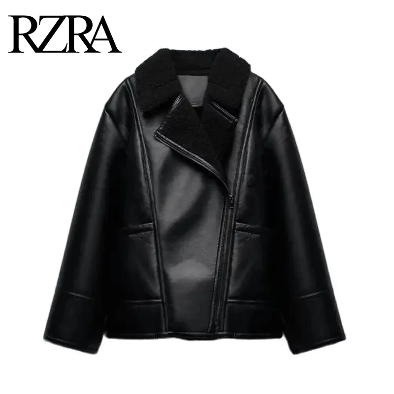 RZRA autumn new 2024 women\'s fashion chic warm fur one-piece zipper lapel double-sided jacket coat women