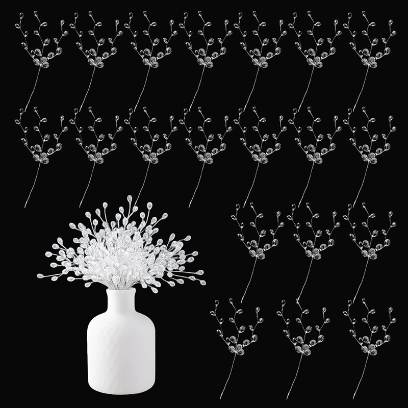 20PCS Acrylic Crystal Flower Branches - Glitter Floral Acrylic Picks Arrangement for Wedding, Christmas, Thanksgiving