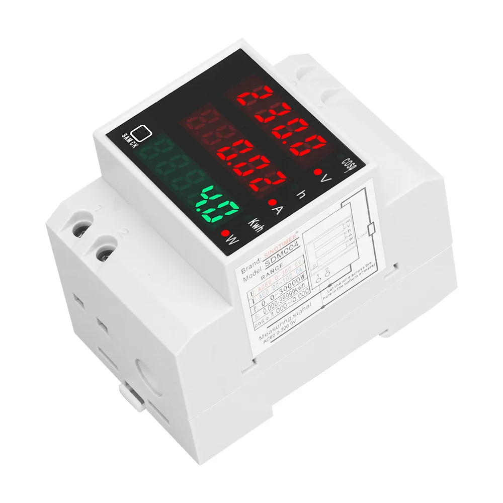 AC80-300V Din Rail LED Display 3P Rail AC Digital Display Meter Show Power Totalisation Time kWh Multifunctional Detection Meter