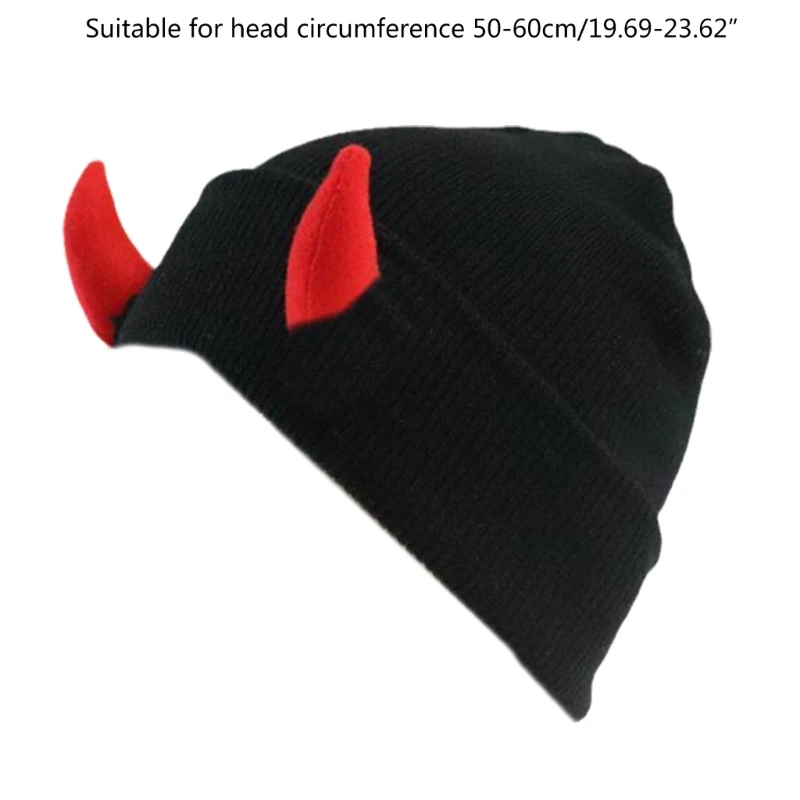 Novelty Knitted Beanie Cap for Women Men Adult Hat Pullover Evil Horns Hat Unisex Halloween Hat Party Props