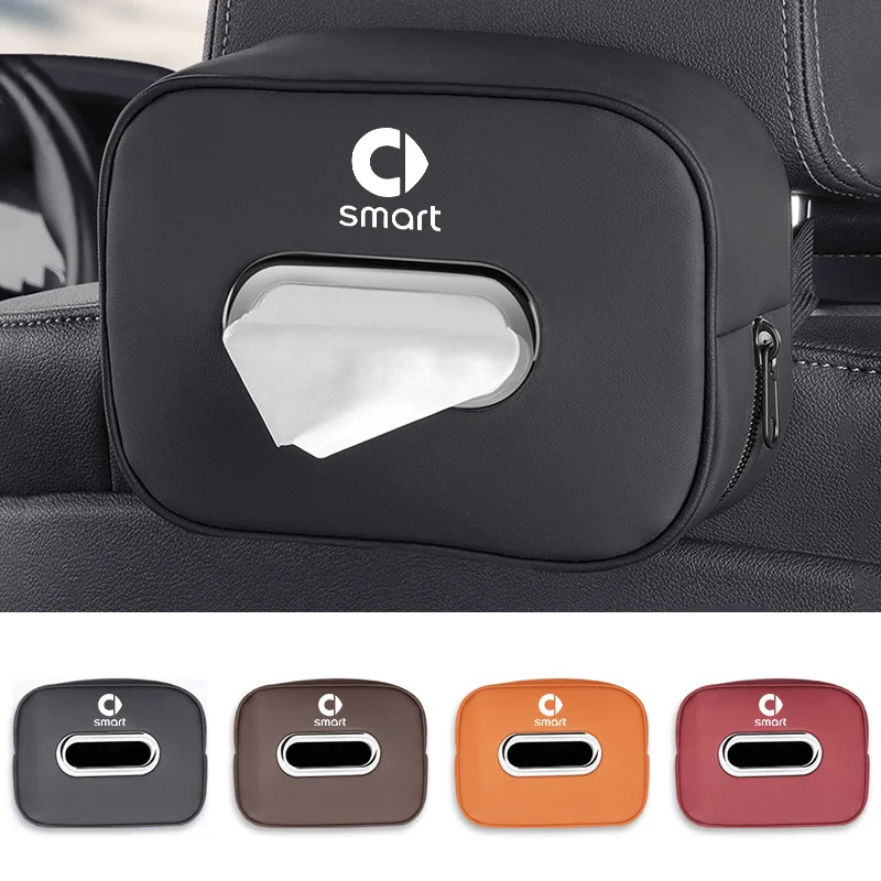 

Car Leather Tissue Bag Protector Cover For Benz Smart two 451 450 452 453 454 Car Seat Back Tissue Box Auto Interior Accessories