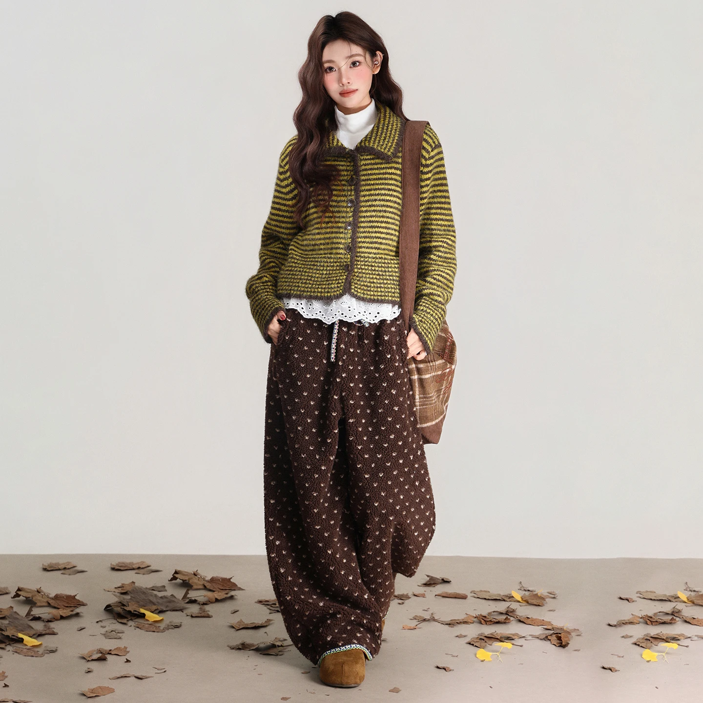 Suéter de punto a rayas con cuello POLO, manga larga, otoño e invierno, nueva chaqueta cárdigan, Top perezoso para mujer