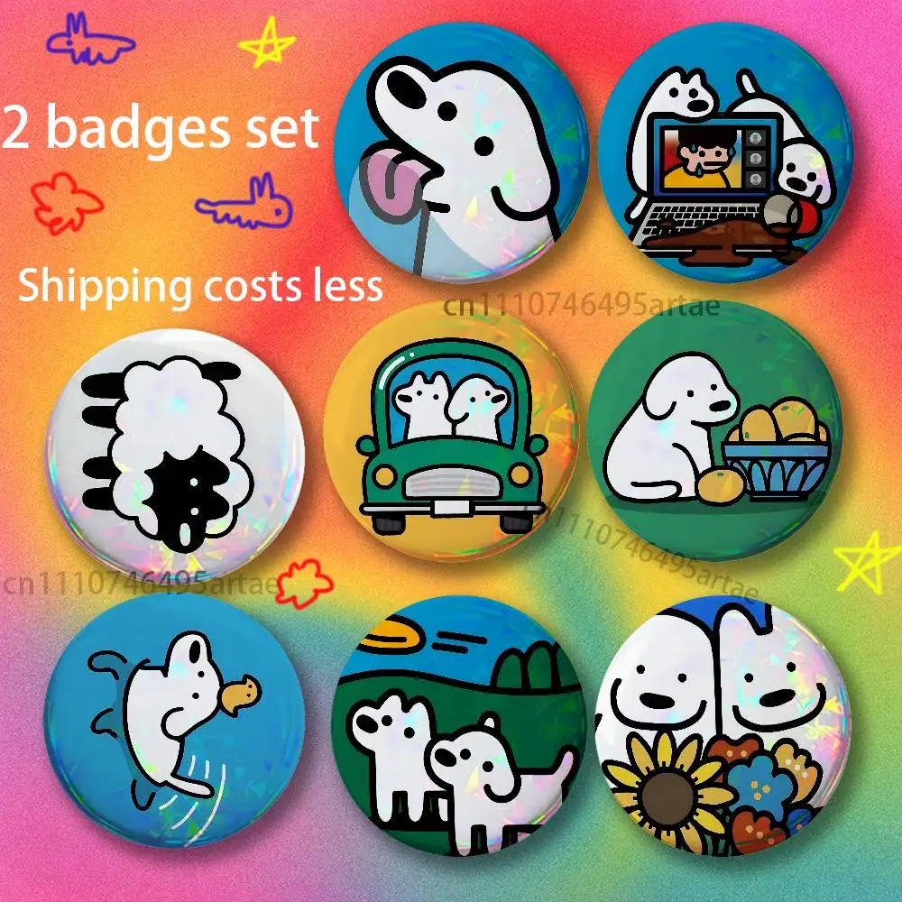 Cute Matsui Art Brooches for Backpack Accessories 25,32,44,58,75mm Round Enamel Pins 2-piece set Cartoon Anime Badge