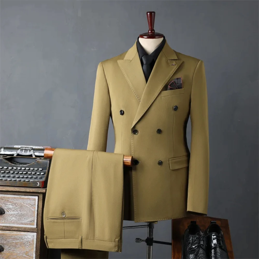 

New Fashion Casual Men's Suit Double Breasted Business Formal Best Man Dress Wedding Groom Best Men Two Piece Set Jacket Pant