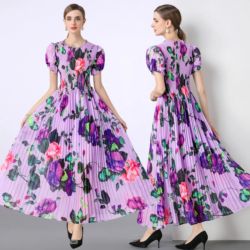 Abito Lungo da Cerimonia con Stampa Floreale, Silhouette a Linea A, Stile Elegante e Raffinato