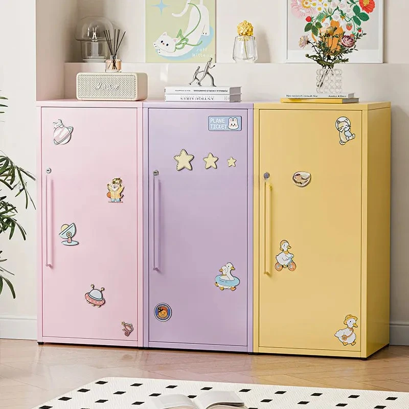 

Slim Steel Nightstand-Modern Narrow Bedside Cabinet with Macaron Colors Waterproof Rust-Proof for Small Space Minimalist Storage