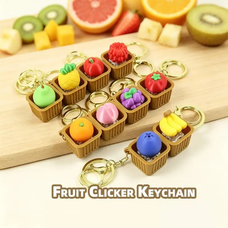 1 Stück 3D-gedruckter Frucht-Clicker-Schlüsselanhänger, niedliches PLA-Fidget-Spielzeug mit Druckknopf, tragbarer Stressabbau-Anhänger für Tasche und Schlüsseldekoration – Detail 7