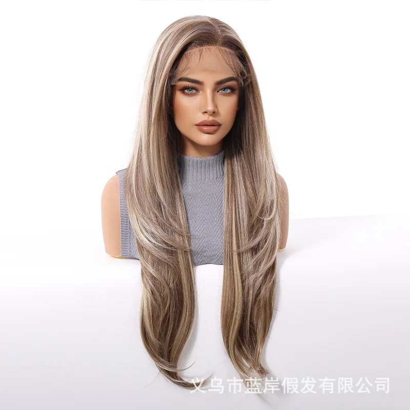 Fashionable new model 13*6 large-area wig with free parting, dyed golden layers, long hair full headpiece