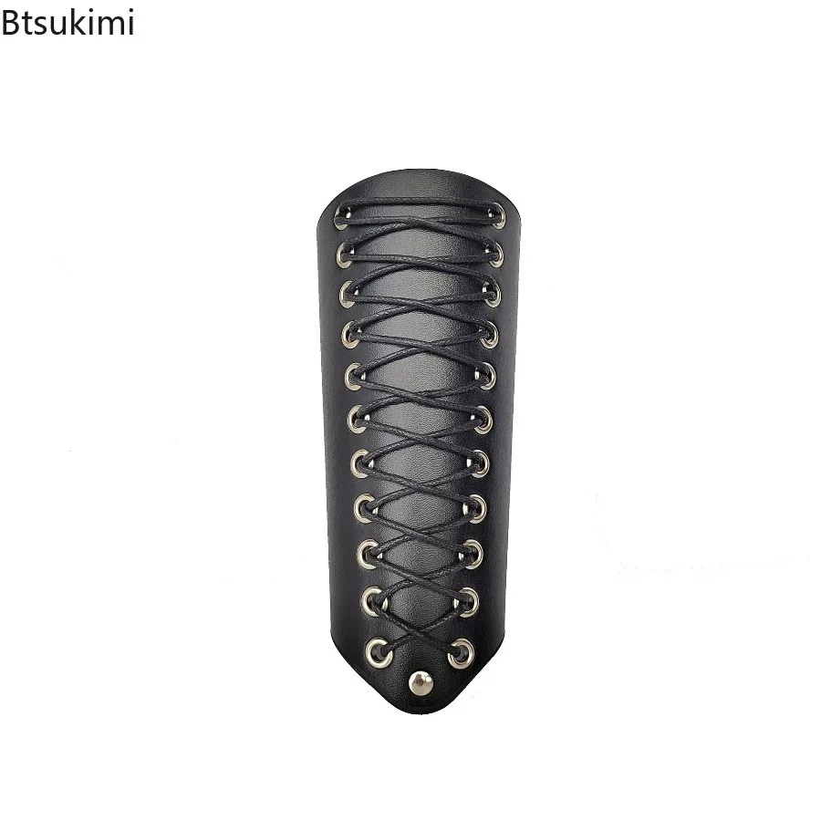 Faux Leather Wide Bracer Lace-Up Arm Armor Cuff Steampunk Medieval Knight Warrior Gauntlet Cosplay Props Bracelet for Wristband