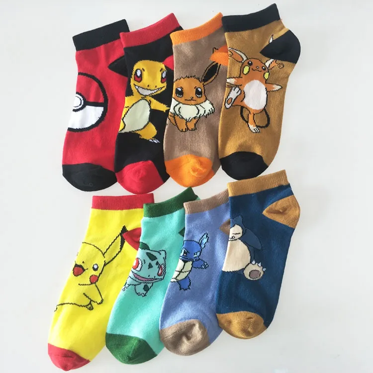 Anime Pokemon Figures Pikachu Snorlax Eevee Bulbasaur Charmander Summer Adult Cotton Breathable Boat Socks Birthday Gifts