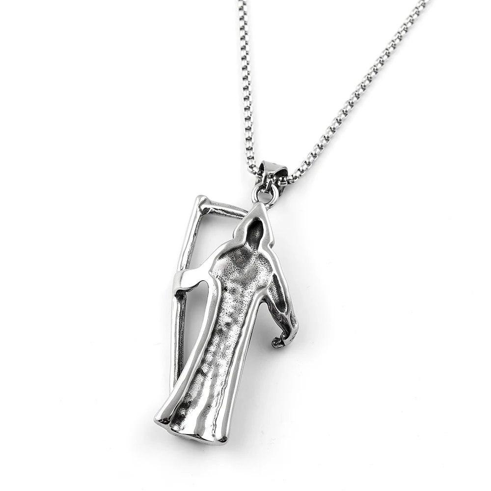 Heiliger Santa Muerte Totenkopf-Anhänger Halskette für Männer und Frauen aus Edelstahl Hip-Hop Herren-Kettenhalsband Schmuck – Detail 7
