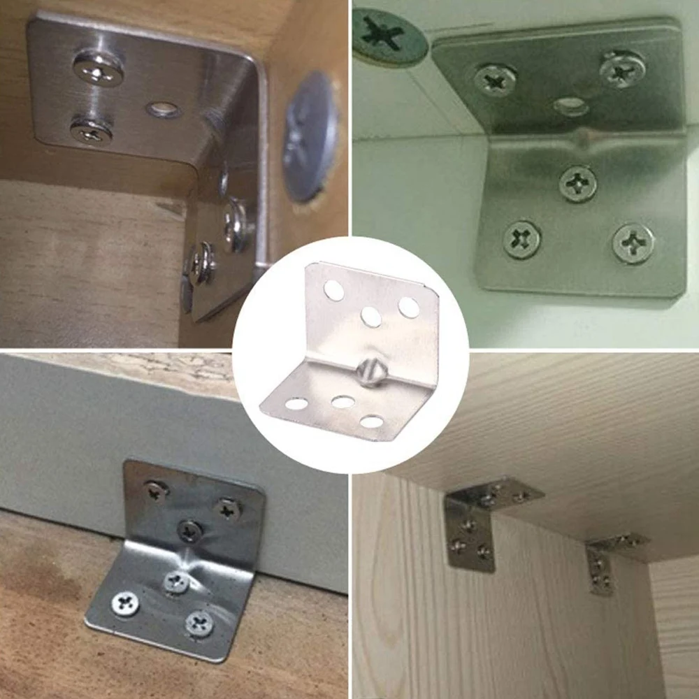 AS63-50Pcs Corner Braces Brackets,Stainless Steel Right Angle L Shaped Bracket Shelf Support Brackets Plates For Furniture
