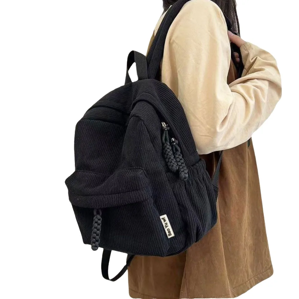 

Cute Solid Color Corduroy Backpack Handbag Rucksack Small School Bags Casual Large Capacity Student Book Bags Women