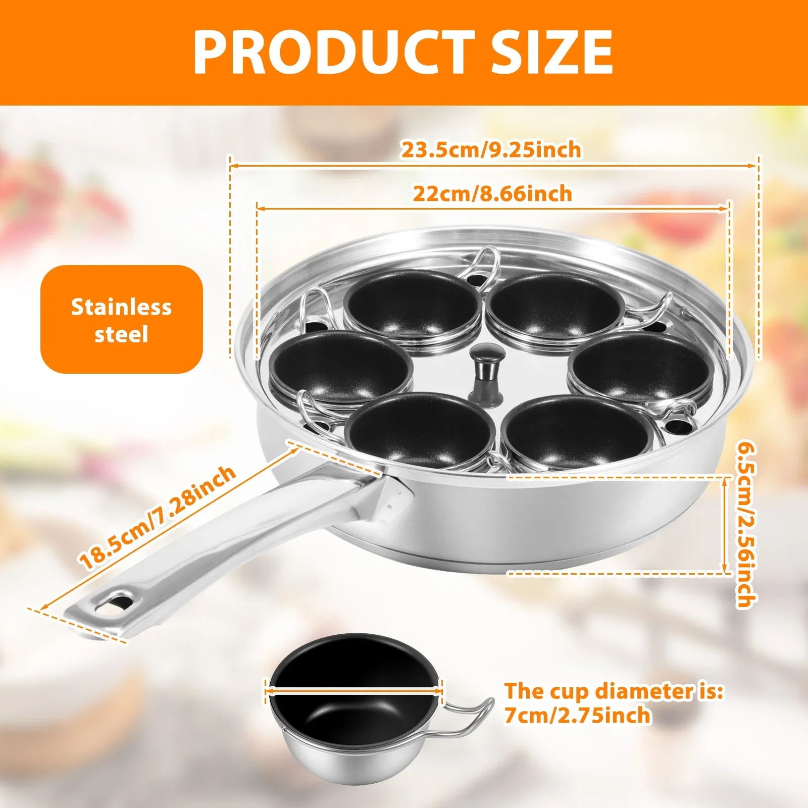 Stainless Steel Egg Poacher Pan Uniform Heating Poached Egg Cooker with 6 Nonstick Egg Poacher Cup and Lid Breakfast Egg Poacher