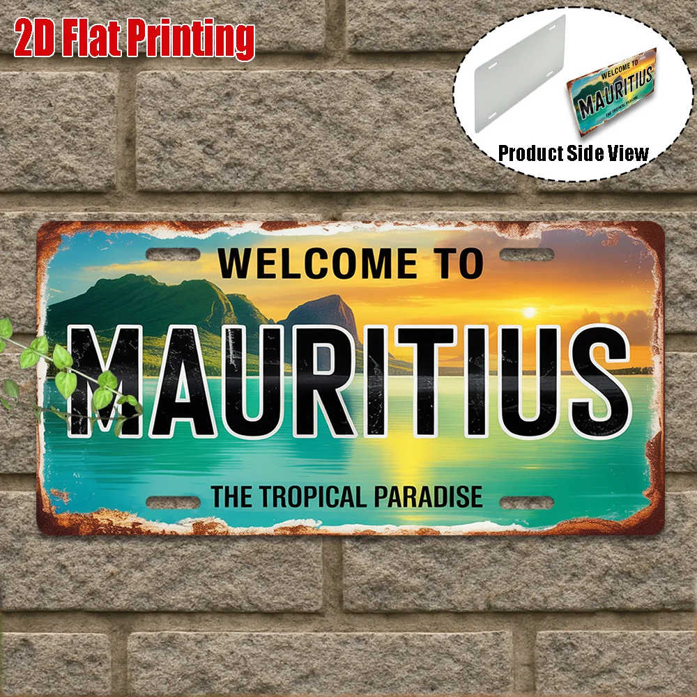 2D Flat, 1pc Mauritius-Themed Metal Wall Sign - Vintage Welcome to Mauritius Poster Suitable for, Office, Travel Decor - Trop