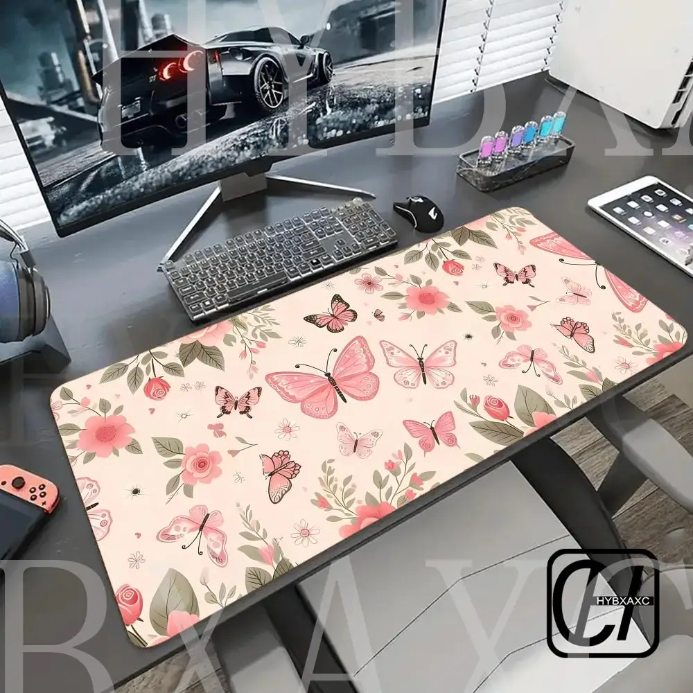 

Large Extended HYBXAXC Mouse Pad Floral and Butterfly Design Washable Non-Slip Rubber Desk Mat with Edging for Computer eSports
