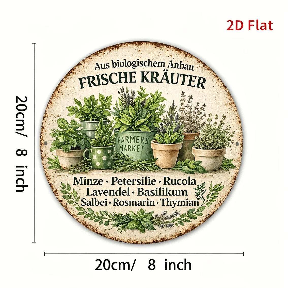 2D Flat - 1pc 8 X 8In/20 X 20Cm 2D Flat Round Sign, Vintage Plaque about 
