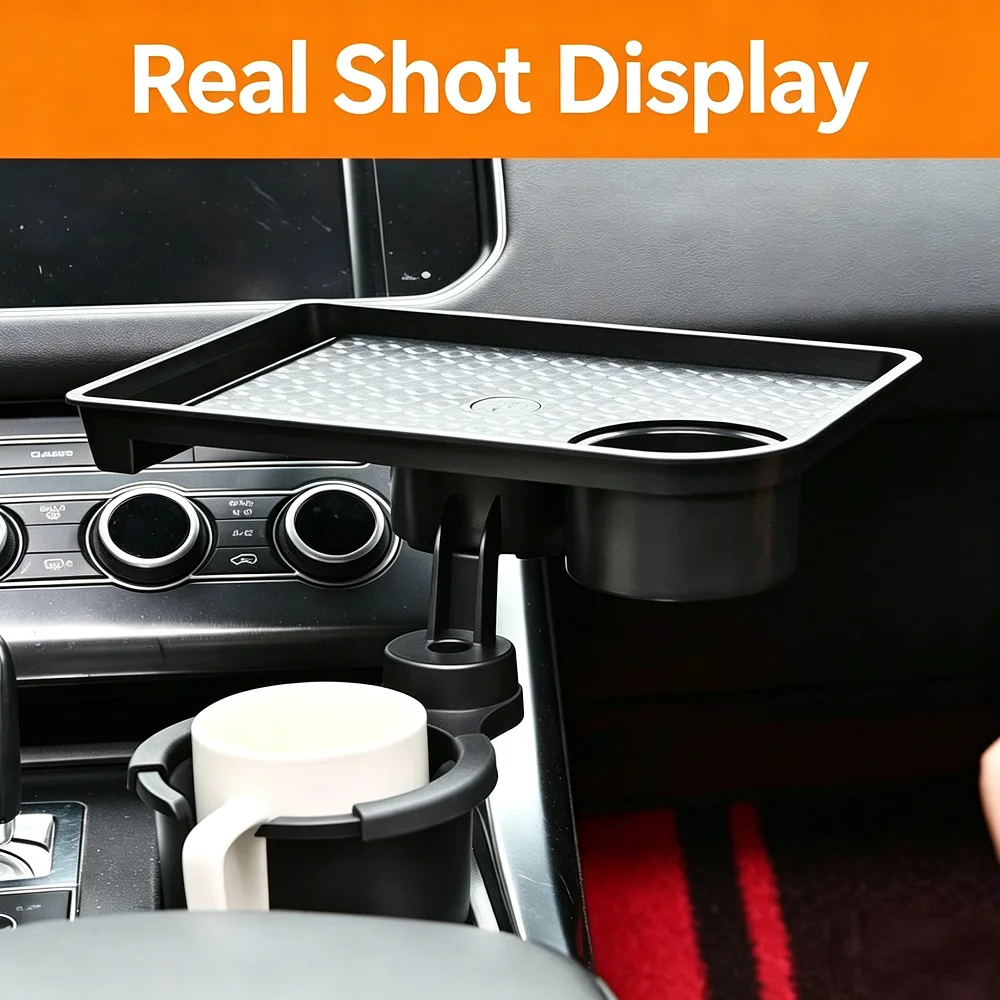 Multifunctional Double Car Cup Holder Tray 360° Adjustable Food Snack Car Dining Table Portable Auto Interior Travel Accessories