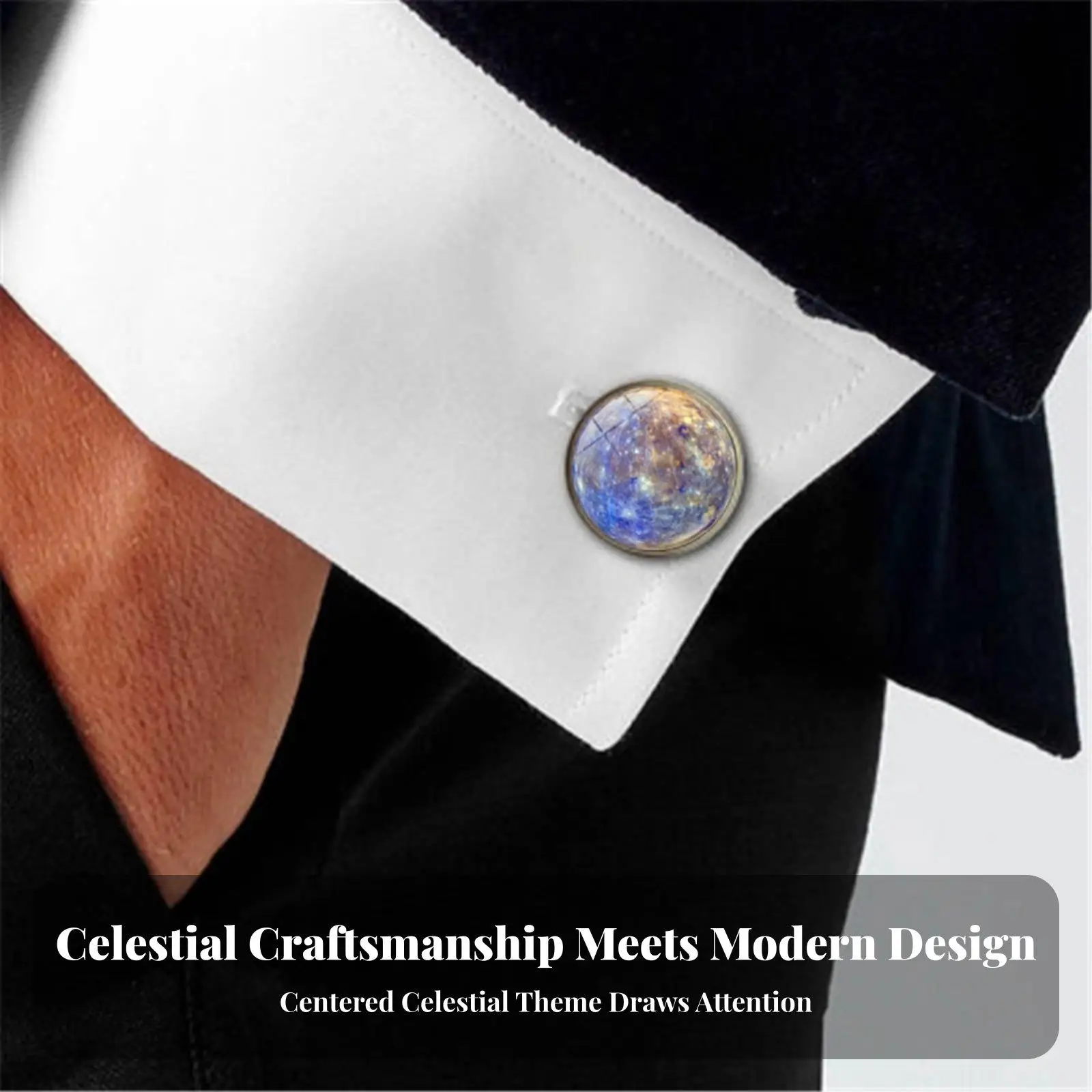 Celestial Design Men Cufflinks Alloy Glass Space Theme Shirt Accessory for Wedding Party Business