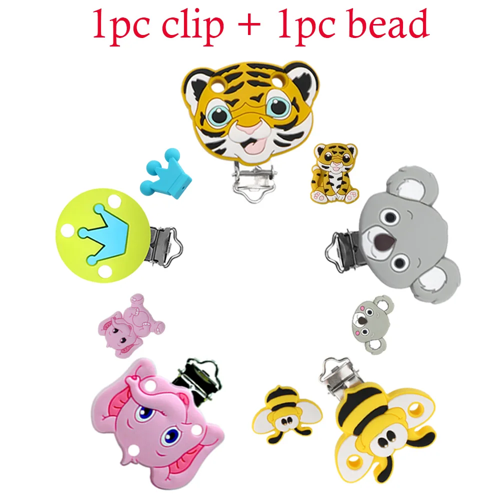 

Sunrony 2Pcs/Lot Cartoon Silicone Beads Clips Cartoon Animals Clips Holder Food Grade DIY Pacifier Chain Necklace Accessories