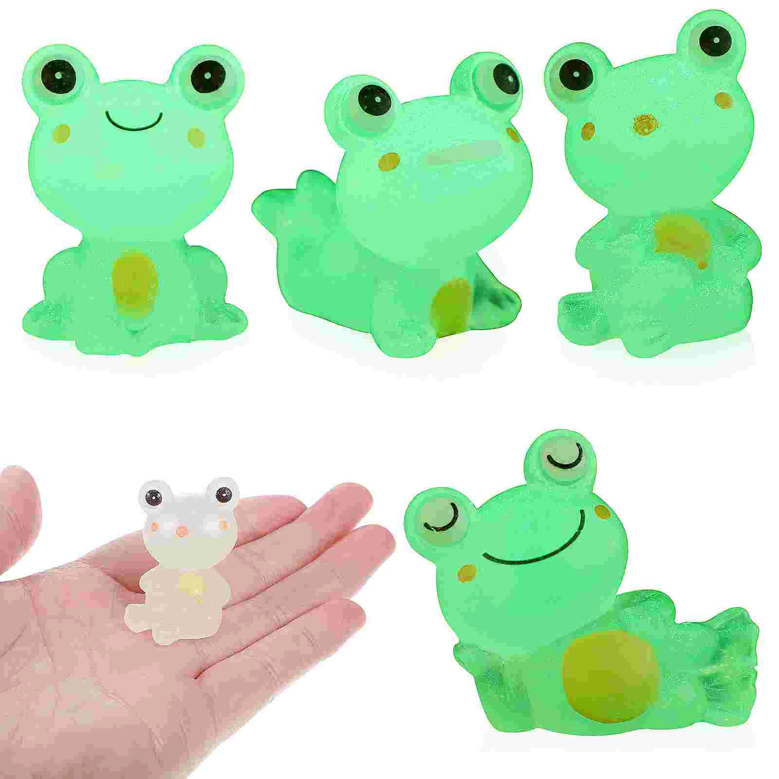 

4 Pcs Glow-in-the-dark Frog Trinket Mini Resin Animals Fake Frogs Toys Luminous Garden Figurines