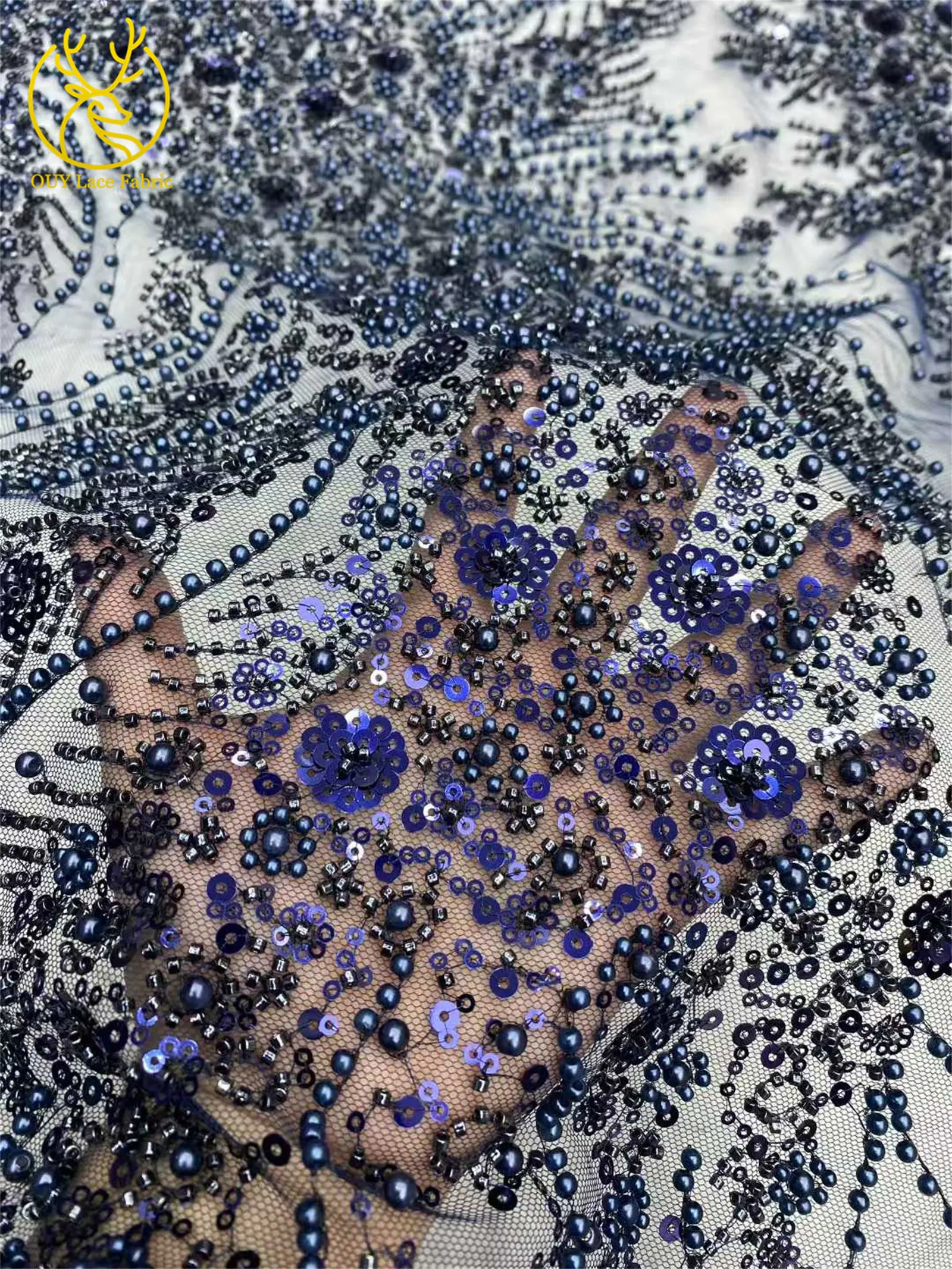 2026 Luxuriöser, zarter Netzstoff mit Perlenstickerei, 5 Yards, eleganter, hochwertiger afrikanischer Spitzenstoff für Hochzeits- und Abendkleider zum Nähen – Detail 6