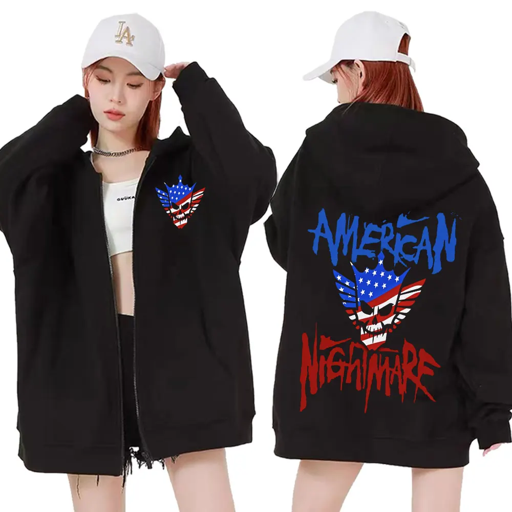 Cody Rhodes American Nightmare Logo Zipper Hoodies Men's Harajuku Hip Hop Vintage Jacket Sweatshirts Casual Fleece Zip Up Hoodie