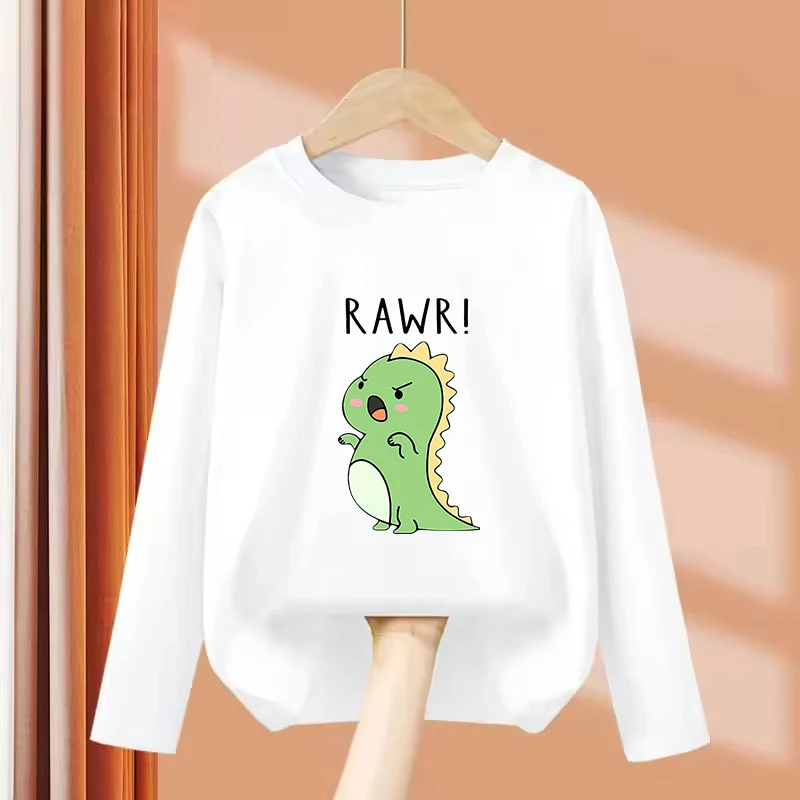 Long Sleeve Funny Dinosaur T Shirts Graphic Kids Children's T-shirt Boys Girls Summer Spring Casual Top Tee Shirt Cartoon