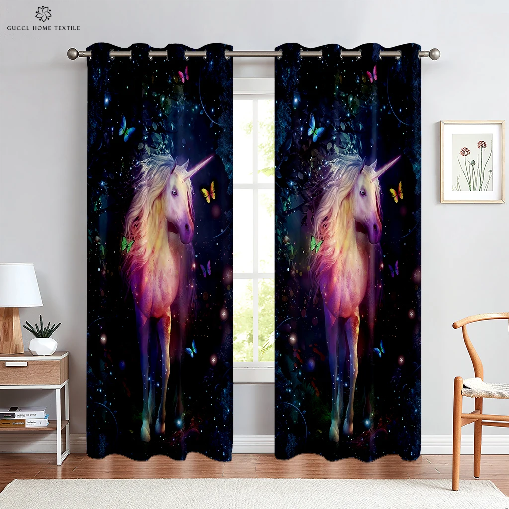 Cartoon Window Curtains, Rainbow Unicorn, Cartoon Curtains, Marble Pattern, Living Room, Balcony, Kitchen, Outdoor Decorative