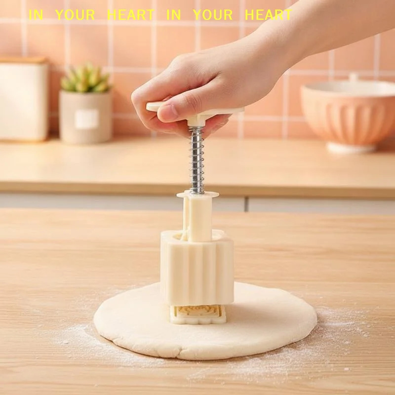 【X】Hand Press Plastic Pastry Mold Easy Operation Interchangeable Stamps Easy Release for Home Daily Baking Use