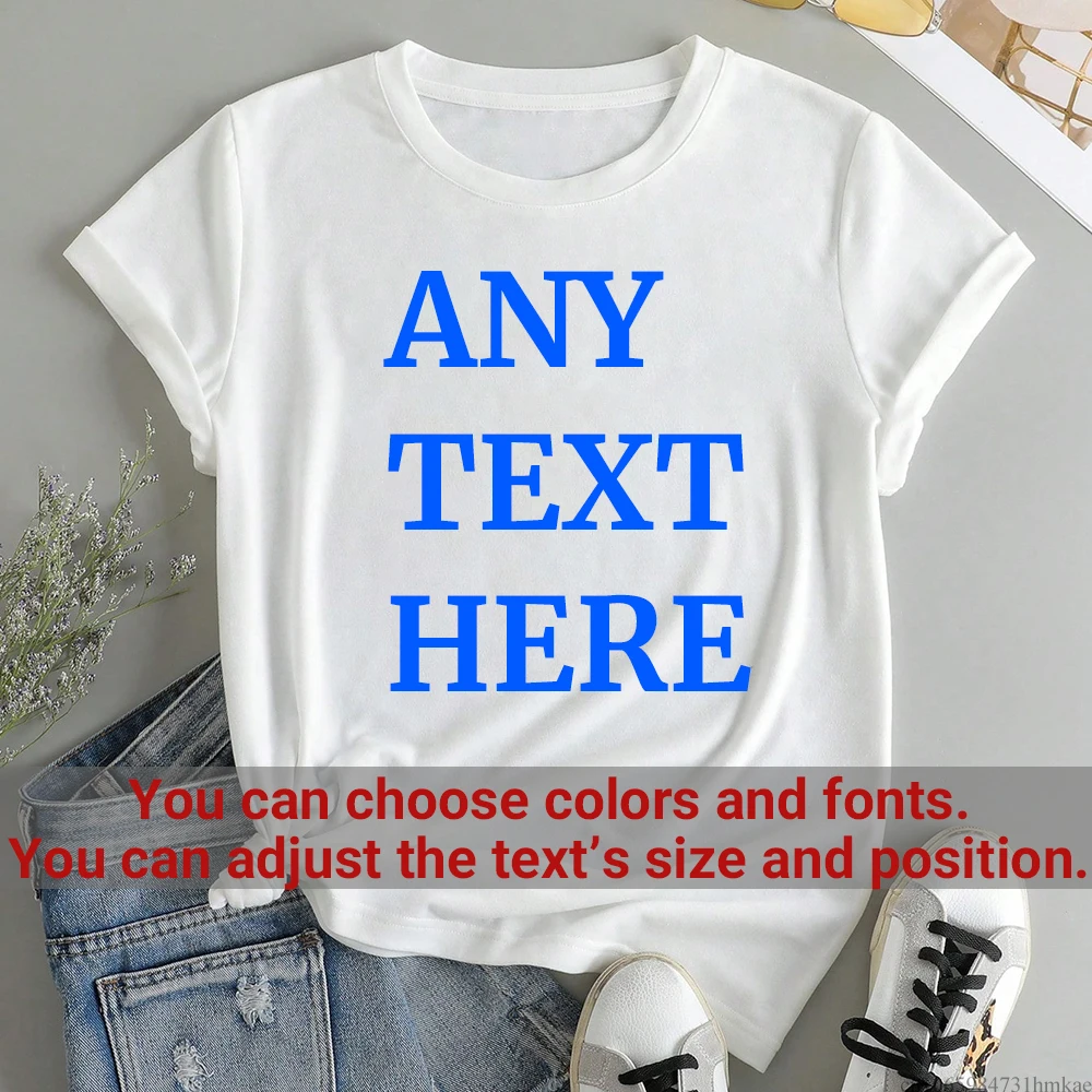 Custom Text Photo Print T Shirt Women Front Back Personalized Name Image Customized Short Sleeve Tee Casual White Top